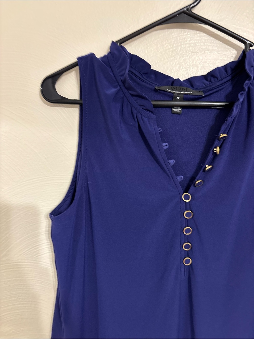 WHBM Medium Purple Ruffle Neck Sleeveless Stretch Blouse - Picture 6 of 8